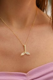 925 Ayar Gümüş Zirkon Taşlı Balık Kuyruğu Tasarım Kolye - 3