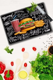 20x30 cm Fast Food Desenli Cam Kesme Tablası thumbnail 1
