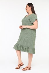 Schık Kadın Büyük Beden Brodeli Yarım Kol Elbise Haki SCKWM22EL03 - 4