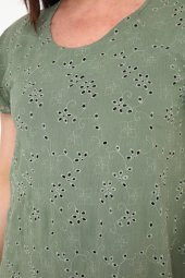 Schık Kadın Büyük Beden Brodeli Yarım Kol Elbise Haki SCKWM22EL03 - 7