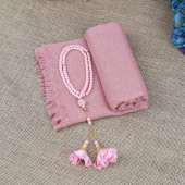 Hediyelik Pembe Simli Şal & İnci Tesbih Güllü Pembe - 4
