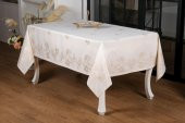 Finezza Müge Lüx Jakar Kumaş Bej Masa Örtüsü  Dikdörtgen 160x220 cm - 1049 - 1