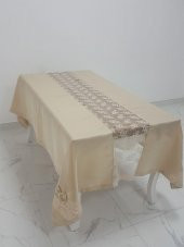 Finezza Elegant Lüx Dantelli Monoray Kumaş Bej Masa Örtüsü 170x230 cm - 1050 - 3