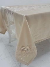 Finezza Elegant Lüx Dantelli Monoray Kumaş Bej Masa Örtüsü 170x230 cm - 1050 - 4