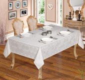 Finezza Aslı Lüx Jakar Polycotton Kumaş Gri Masa Örtüsü 160x320 cm - 1052 - 1