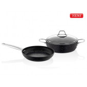 Falez Black Line Granit Döküm 26 cm Kısa Tencere + 26 cm Tava Seti - 1