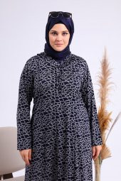 Büyük Beden Yakası Fırfırlı Elbise - 1