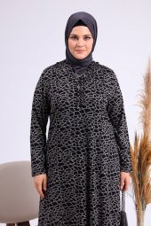 Büyük Beden Yakası Fırfırlı Elbise - 5