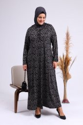 Büyük Beden Yakası Fırfırlı Elbise - 7