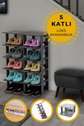 2 Adet 5 Katlı Ayakkabılık Arttırılabilir Ayakkabı Rafı Düzenleyici Organizer Siyah - 1