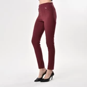 Kadın Bordo Fermuar Detaylı Likralı Pantolon - 6