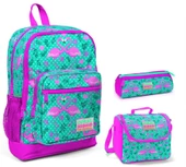 Coral High Yeşil Flamingo Baskılı Kız Çocuk 3'lü İlkokul Çanta Seti - 1