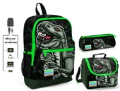 Coral High Yeşil Dinazor Baskılı Erkek Çocuk İlkokul Çanta Seti - USB Çıkışlı thumbnail 1