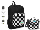 Coral High Siyah Damalı Okul Çantası ve Beslenme Çantası Seti - Erkek Çocuk - USB Soketli thumbnail 1