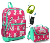 Coral High Lama Baskılı Okul Çantası ve Beslenme Çantası Seti - Kız Çocuk - USB Soketli - 1