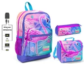 Coral High Pembe Flamingo Baskılı Kız Çocuk İlkokul Çanta Seti - USB Çıkışlı thumbnail 1