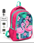 Coral High Narçiçeği Flamingo Kız Çocuk İlkokul Çantası ve Kalemlik Seti - USB Soketli - 2