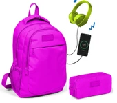 Coral High Koyu Pembe Kız Çocuk İlkokul Çantası ve Kalemlik Seti - USB Soketli - 1