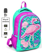 Coral High Pembe Flamingo Okul ve Beslenme Çantası - Kız Çocuk  - USB Soketli - 2
