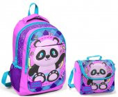 Coral High Kız Çocuk Pembe Panda Okul Sırt Çantası ve Beslenme Çantası - 1