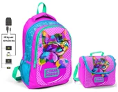 Coral High Pembe Sevimli Kedi Okul ve Beslenme Çantası - Kız Çocuk  - USB Soketli - 1