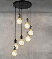 MYLİGHTS  RETRO  RUSTİK  METAL SARKIT AVİZE 7 Lİ SİYAH TABAN  GÜMÜŞ  DUY 30 CM TABAN - 1
