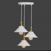 MYLİGHTS RETRO  MAT BEYAZ VE ESKİTME ÜÇLÜ METAL SARKIT AVİZE 40 CM EN E27 DUYLU - 1