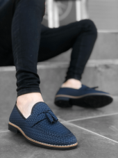 ER0009 Erb Klasik Corcik Püsküllü Desenli Lacivert Erkek Ayakkabı - 1