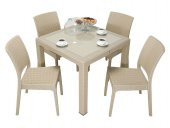 Mandella Elit Rattan 90x90 Elit Sandalye Camlı Masa Takımı ÇÖLBEJİ - 1