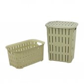 Sağlam Plastik Bambu Görünümlü Kirli Çamaşır Sepeti- Çamaşır sepeti 2'li Set Çölbeji - 1