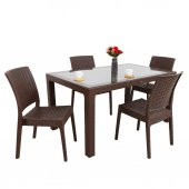 Mandella Elit Rattan 90x150 4 kişilik Elit Sandalye Camlı Masa Takımı Kahverengi - 1