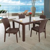 Mandella Elit Rattan 90x150 4 kişilik Elit Sandalye Camlı Masa Takımı Kahverengi - 2