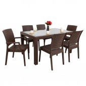 Mandella Elit Rattan 90x150 2 Elit Koltuk 4 Elit Sandalye Camlı Masa Takımı Kahverengi - 1