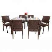 Mandella Elit Rattan 90x150 2 Elit Koltuk 4 Elit Sandalye Camlı Masa Takımı Kahverengi - 2