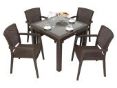 Mandella Elit Rattan 90x90 Zeus Koltuk Camlı Masa Takımı KAHVERENGİ - 1