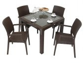 Mandella Elit Rattan 90x90 Elit Koltuk Camlı Masa Takımı KAHVERENGİ - 1
