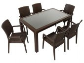 Mandella Elit Rattan 90x150 Elit Koltuk Camlı Masa Takımı KAHVERENGİ - 1