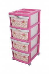 Sağlam Plastik Elegant Desenli Komidin (4 Çekmeceli Sebzelik) Pembe - 1
