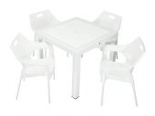 Mandella Elit Rattan 90x90 Star Koltuk Camlı Masa Takımı Beyaz - 1