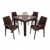 Mandella Elit Rattan 90x90 Nirvana Koltuk Camlı Masa Takımı Kahverengi - 1
