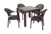 Mandella Elit Rattan 90x90 Eylül Koltuk Camlı Masa Takımı Kahverengi - 1