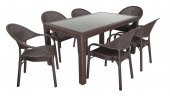 Mandella Elit Rattan 90x150 Eylül Koltuk Camlı Masa Takımı Kahverengi - 1