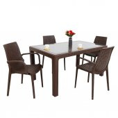 Mandella Elit Rattan 90x150 4 kişilik Nirvana Koltuk Camlı Masa Takımı Kahverengi - 1