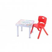 Sağlam Plastik Mandella Rubi Türkçe Desenli Çocuk Masası 1 Adet Nova Büyük Çocuk Koltuk Kırmızı - 1