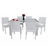 Mandella Elit Rattan 90x150 2 Elit Koltuk 4 Elit Sandalye Camlı Masa Takımı Beyaz - 2