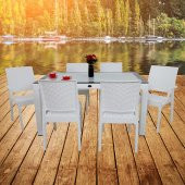 Mandella Elit Rattan 90x150 2 Elit Koltuk 4 Elit Sandalye Camlı Masa Takımı Beyaz - 4