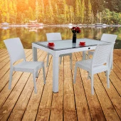 Mandella Elit Rattan 90x150 4 kişilik Elit Sandalye Camlı Masa Takımı Beyaz thumbnail 2