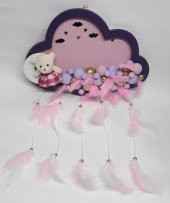 Ayıcıklı Bulut Ahşap Pano Bebek Kapı Süsü Mor - Pembe - 1