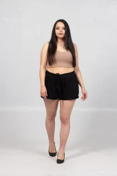 Truva Xxl Büyük Beden Kadın Giyim Ayarlanablir Bel Kısa Pamuklu İki İplik Penye Şort Siyah Kş029 - 5