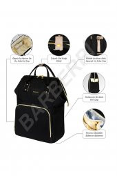 Çok Amaçlı Fermuarlı Anne Bebek Bakım Sırt Çantası Klasik Siyah - 1